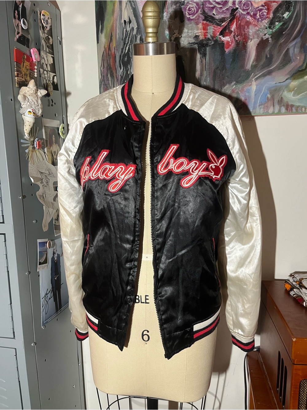 Vintage Playboy Embroidered Satin Bomber Jacket
